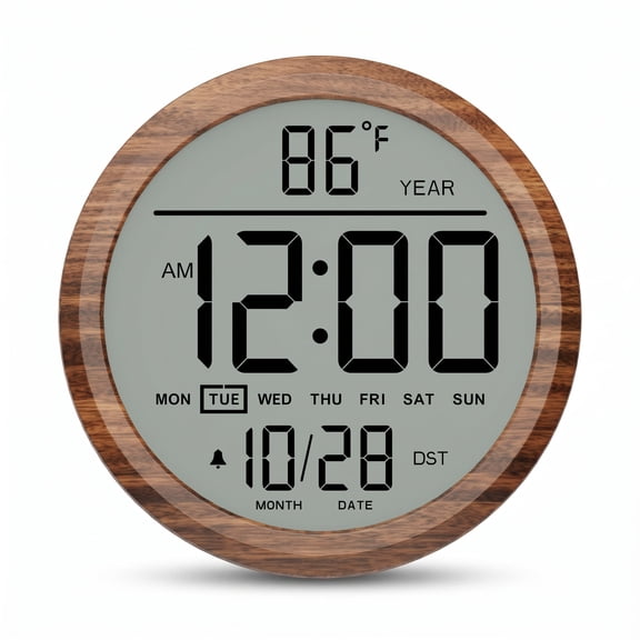 LEIKE 8" Battery-Operated Digital Wall Clock with Date, Temperature, Auto-DST, NO Blue Light Alarm Clock, Silent Operation for Classroom