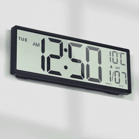 LEIKE 15" Digital Wall Clock Battery Operated Large Display with Date and Day of Week, Large Number with Temperature, Auto DST, Alarm, Snooze, 12/24H for Desk Office