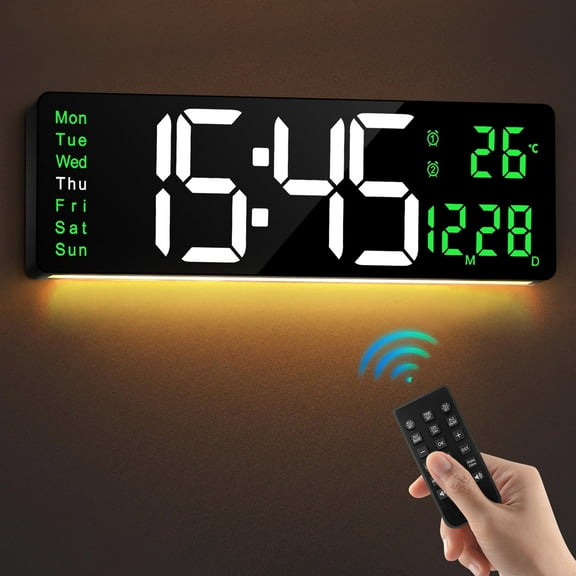 TOYOOSKY 16" Large Digital Wall Clock Battery Operated - Atomic LED Display for Living Room Decor, Bedroom, Kitchen, Home Decor and Room Accessories