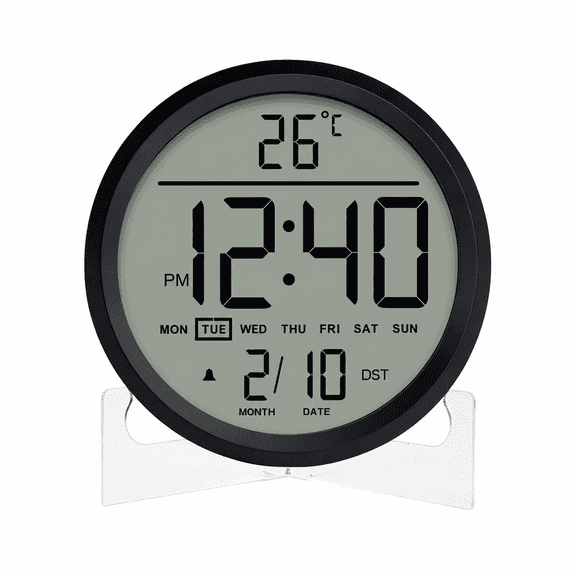 LEIKE 8" Battery Operated Digital Clock Large Display - Auto-DST, Silent Electric, Workday Alarm, Temperature & Date, Wall/Desk Stand