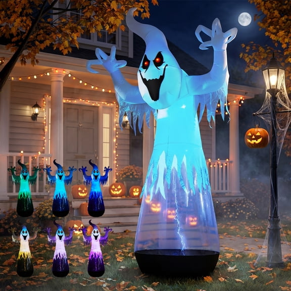 LEIPUMART 12FT Halloween Inflatable Ghost with Clear PVC Base & Built-in LED Stage Lights, Weather Resistant Blow Up Yard Decor for Lawn Porch Indoor Outdoor