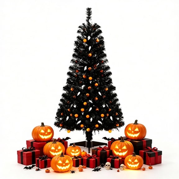 LEIPUMART 4.5 FT Pre-Lit Black Halloween Tree, 130 Ghost & Pumpkin LED Lights with Motion Sensor, 5 Spooky Sounds 6 Light Modes, Flame Retardant PVC Artificial Tree for Home Party Store