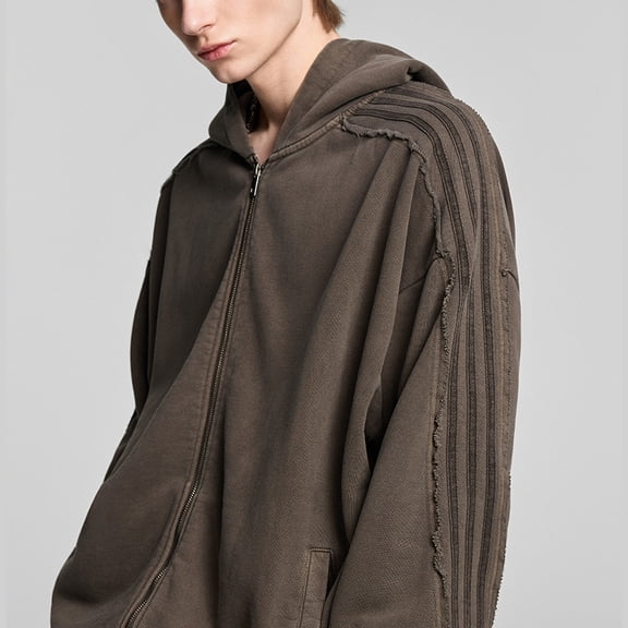 LEISFRE High-Street Men’s 100% Cotton Sweatshirt – Heavyweight 420g Retro Washed Zip-Up Hoodie Jacket, Edgy Street Style