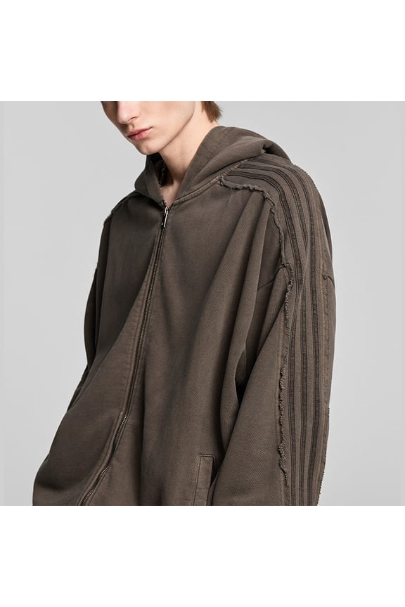 High-Street Men’s 100% Cotton Sweatshirt – Heavyweight 420g Retro Washed Zip-Up Hoodie Jacket, Edgy Street Style