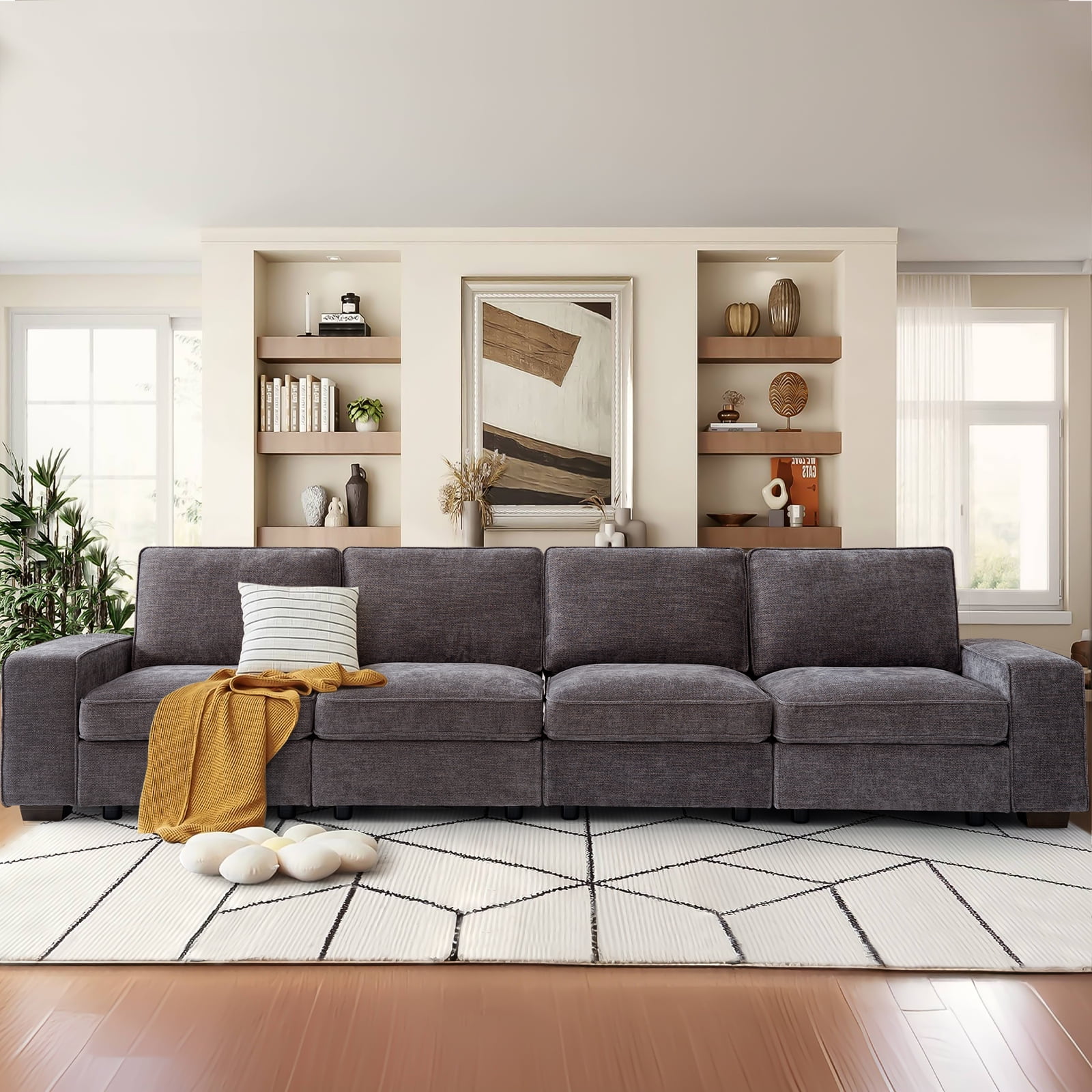 LEISLAND 128 Sectional Couches for Living Room Modular Deep Seat Sofa Couch with Storage Modern Big Couches and Sofas with Low Back Cushion and