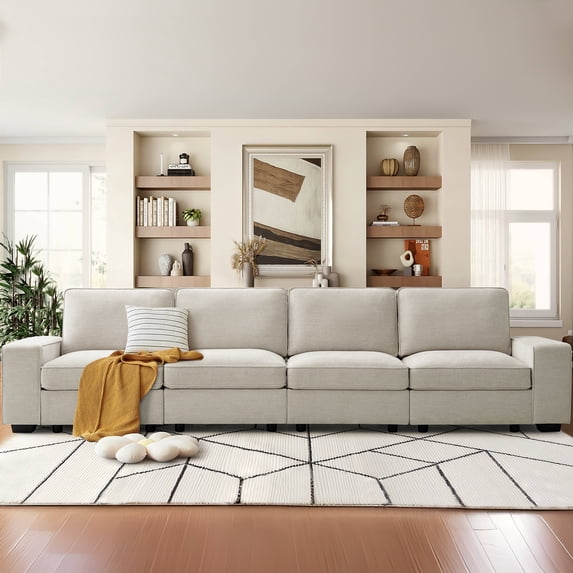 LEISLAND 128" Sectional Couches for Living Room, Modular Deep Seat Sofa Couch with Storage& USB Port, Modern Big Couches and Sofas with Low-Back Cushion and Detachable Cover(Beige)