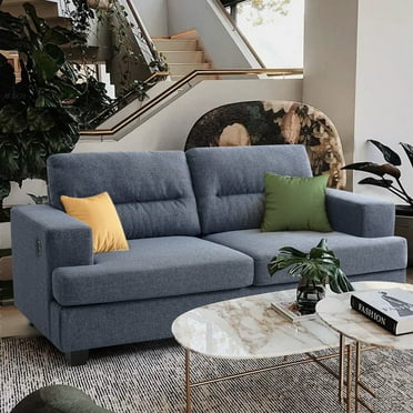 LEISLAND 70 Inch Sofa Couch, Modern Loveseat Couch with Removable Covers and USB Ports, linen Comfy Sofa for Living Room, Small Loveseat Sofa for Apartment(Blue)
