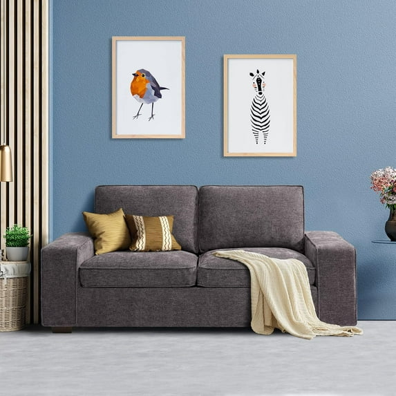 LEISLAND 71.25" Modern Sofas for Living Room, Small Sofas Couches for Small Spaces, Chenille Loveseat Couch with Solid Wood, Metal, Square Arm and Removable Cover/Easy to Install(Dark Grey)