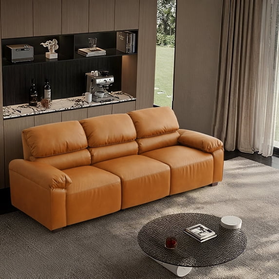 LEISLAND 95” Modular Couch Sofa. 3 Seater Couch, Leather Sectional Couch Oversized Sofa With Deep Seat&tufted Back,Pillow Top Armrest Solid Wood Frame(brown)