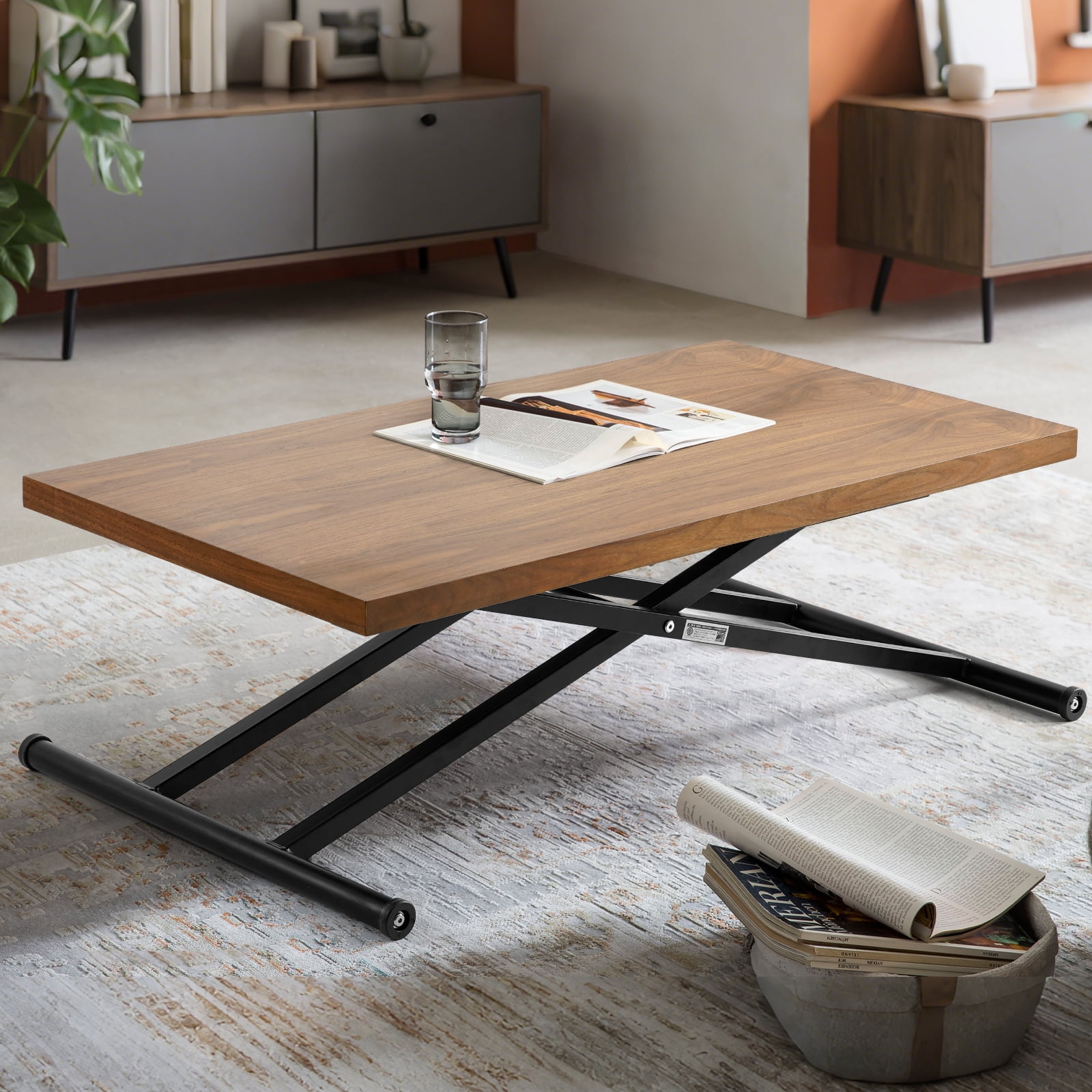 LEISLAND Modern Coffee Table, Height Adjustable Folding Dining Table ...