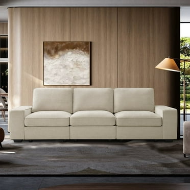 LEISLAND Modular Sectional Sofa with Seat Storage&USB Charge Port, 3 Seater Sofas for Living Room, Chenille Couches with Removable Cushion, Detachable Cover and Solid Wood Frame(Beige,100.5 inches)