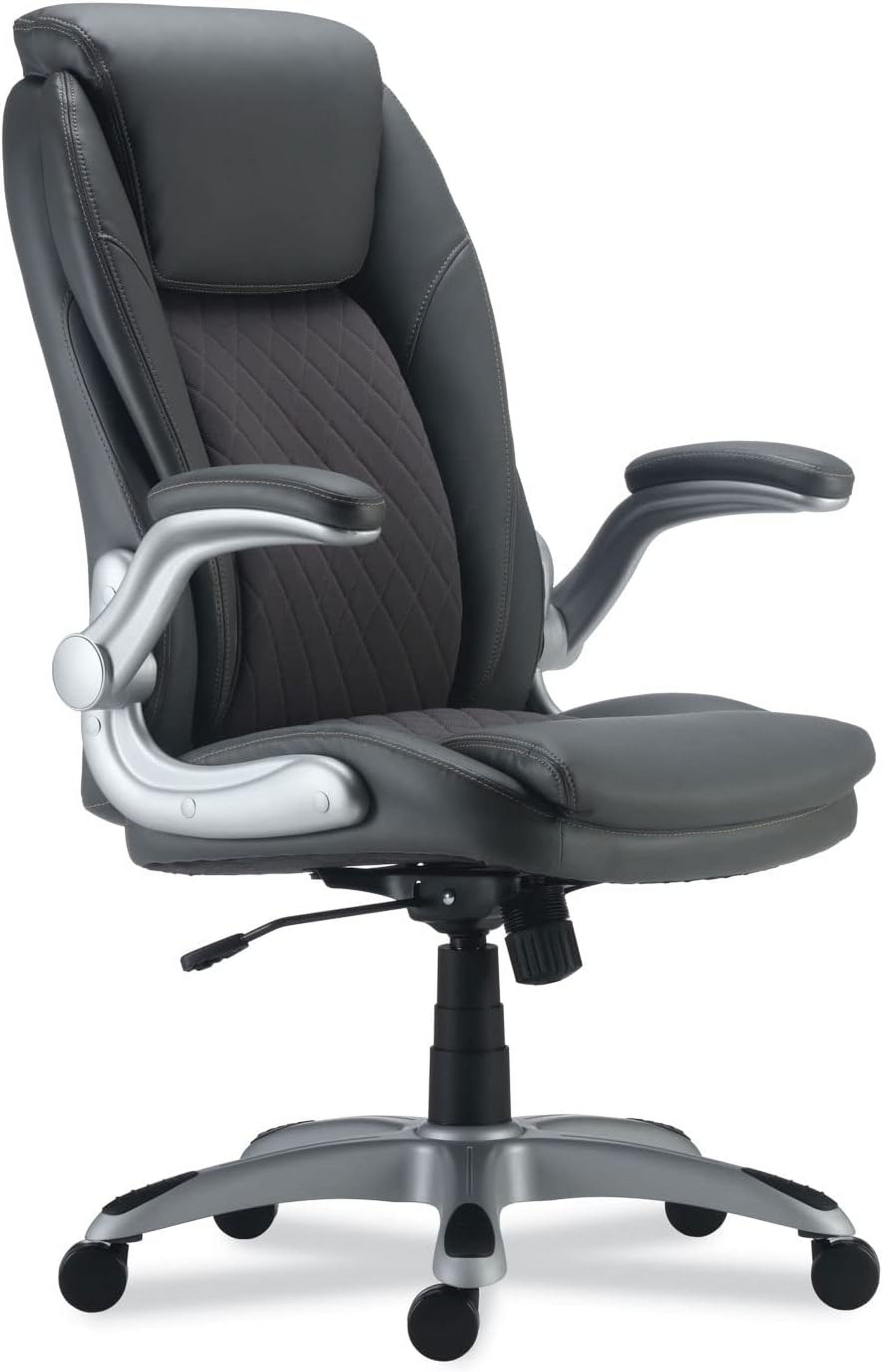 Gray Leather Adjustable Task Chair with Padded Arms