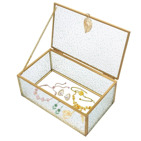 LEIUOXI Vintage Crystal Glass Keepsake Box, Rectangle Jewelry Display & Organizer Box, Vanity Lidded Decorative Storage Box, Home Decor Accent Box for Rings, Bracelets & Trinkets