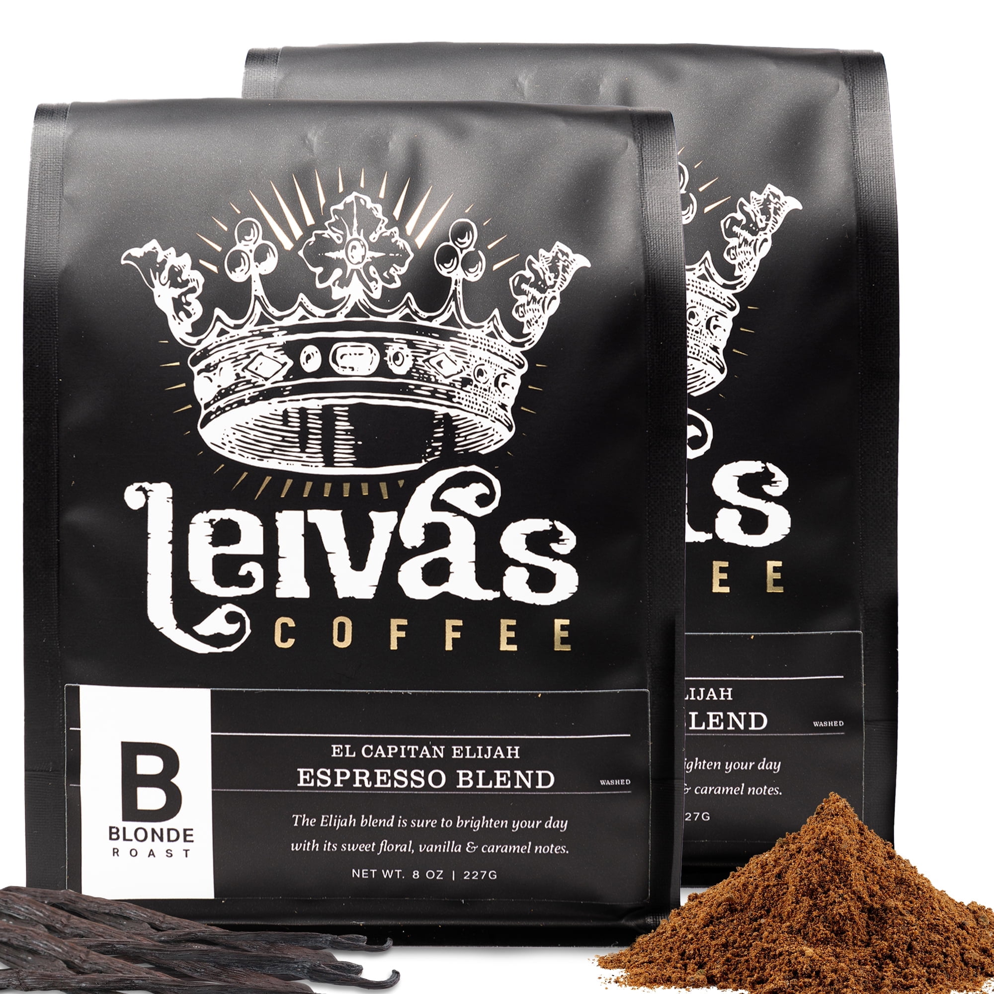 Leiva’s Ground Blonde Espresso (8oz), Roasted to Order, Micro-Lot Guatemalan Beans – El Capitan Elijah Espresso Coffee Ground w/ Floral, Citrus & Caramel Notes - Low Acidity Blonde Roast 2 Pack