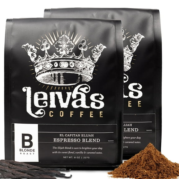 Leivas Ground Blonde Espresso (8oz), Roasted to Order, Micro-Lot Guatemalan Beans  El Capitan Elijah Espresso Coffee Ground w/ Floral, Citrus & Caramel Notes - Low Acidity Blonde Roast 2 Pack