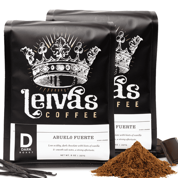 Leivas Dark Roast Ground Coffee (8 Oz)  Roasted to Order, Small Batch Guatemalan Beans  Abuelo Fuerte Coffee Grounds w/ Chocolate & Caramel Notes  Dark Roast for Drip & French Press Brews 2 Pack