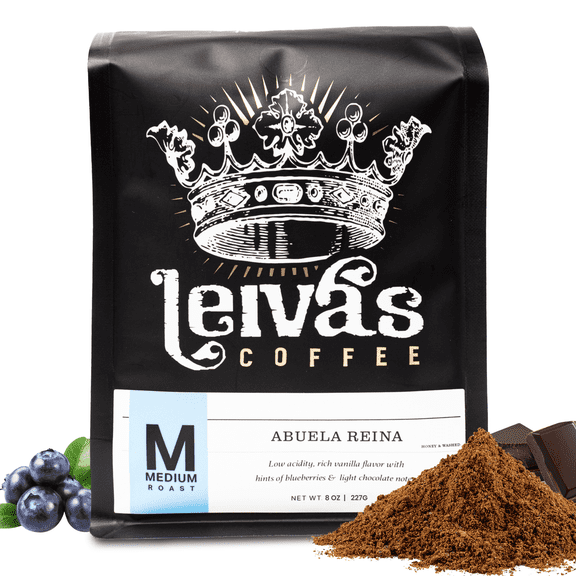 Leivas Medium Roast Ground Coffee (8 Oz) - Roasted to Order, Single Origin Guatemalan Beans - Abuela Reina Coffee Grounds w/ Vanilla, Blueberries & Chocolate Notes - Nutty, Earthy Low Acidity Roast