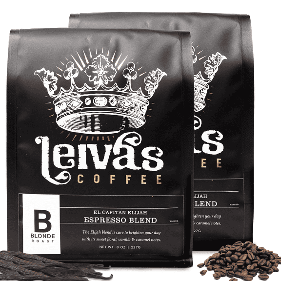 Leivas Whole Bean Blonde Espresso (8oz), Roasted to Order, Micro-Lot Guatemalan Beans El Capitan Elijah Espresso Coffee Beans w/ Floral, Citrus & Caramel Notes - Low Acidity Blonde Roast ( 2 Pack)