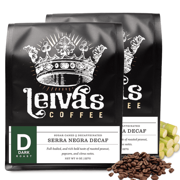 Leiva’s Decaf Whole Bean Coffee (8oz), Guatemalan Dark Roast Beans – Serra Negra Organic Decaf Coffee Beans w/ Roasted Peanut, Popcorn & Citrus Notes, Perfect for Drip Coffee