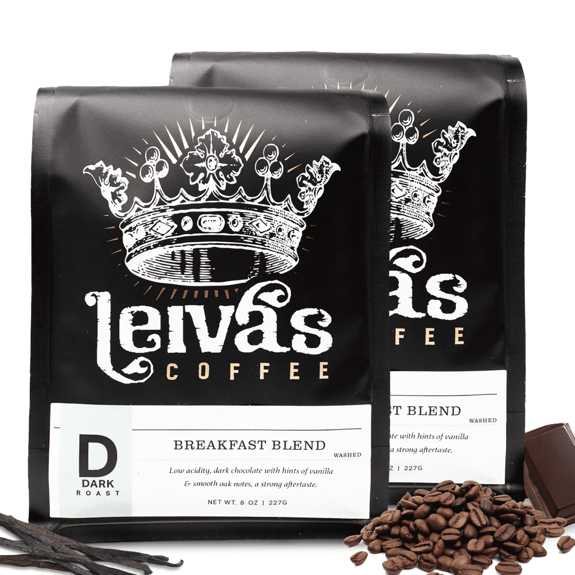 LEIVA'S COFFEE - Whole Beans Dark Roast - Breakfast Blend - Bold, Full-Bodied Flavor - Energizing and Satisfying - 8oz (2 Pack)