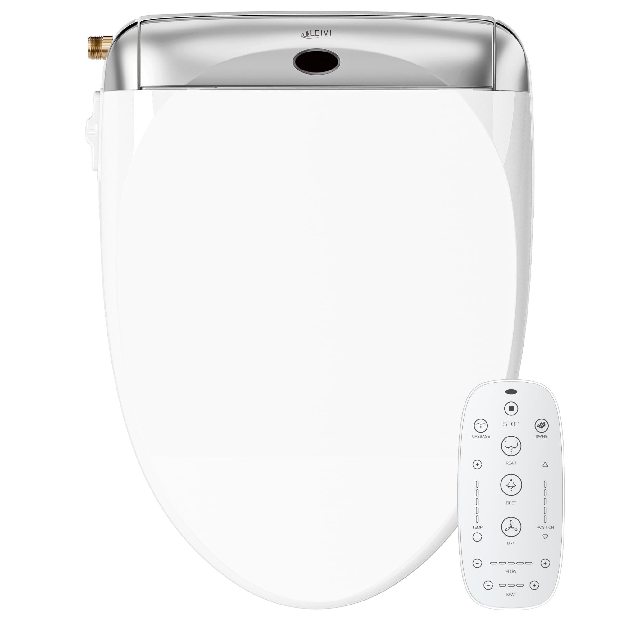 LEIVI Elongated White and Silver Smart Bidet Toilet Seat with Wireless Remote