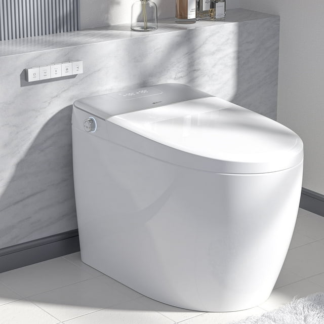 LEIVI Smart Bidet Toilet, Smart Toilet with Built-in Bidet Seat, Tankless Toilet with Foot Touching Lid Opening, Auto Lid Closing and Flushing, Heated Seat, Digital Display, Remote Control, Elongated