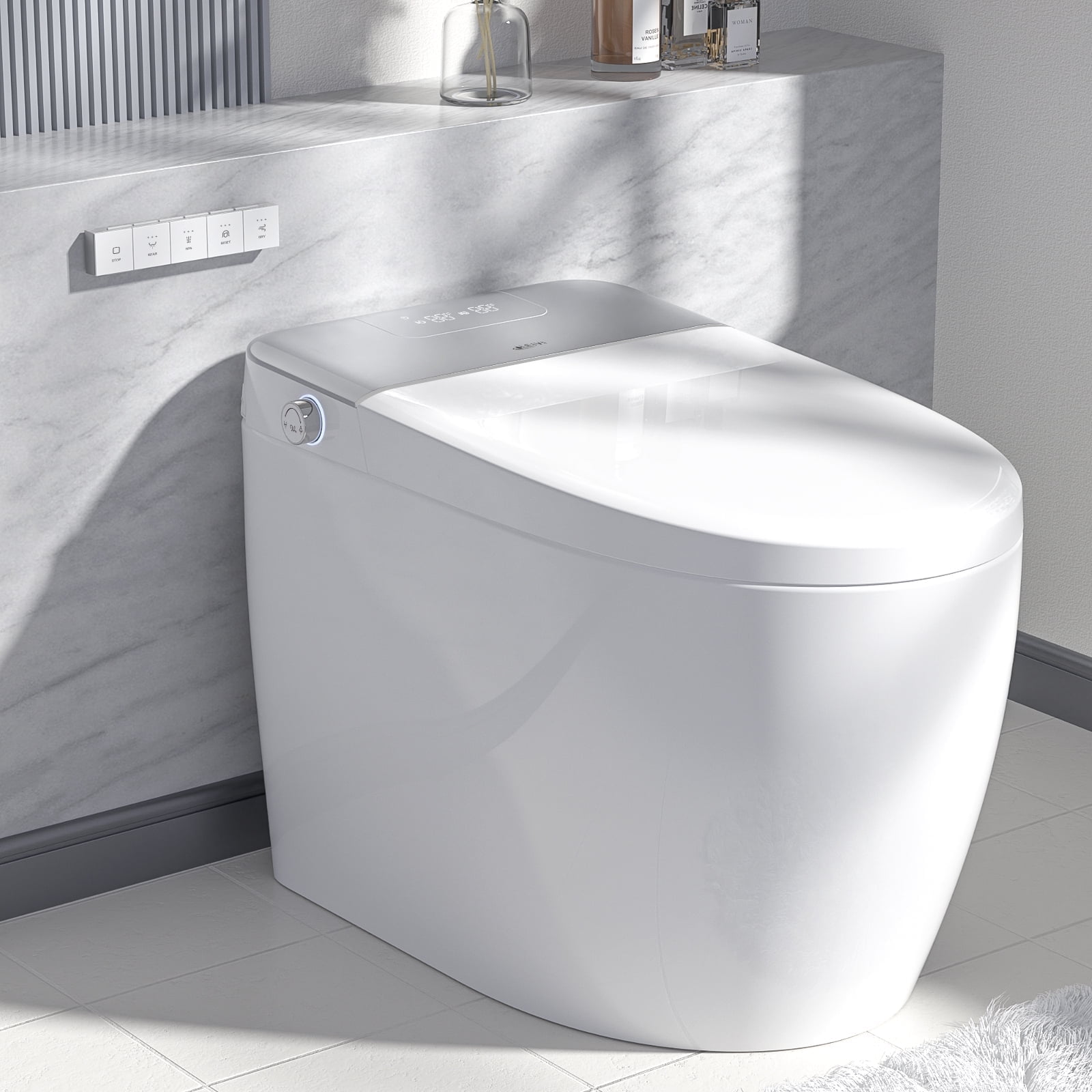 LEIVI Smart Toilet with Bidet Built-in, Tankless Toilet with Auto Lid Opening, Lid Closing and Flushing, Heated Seat, Digital Display, Remote Control, Elongated