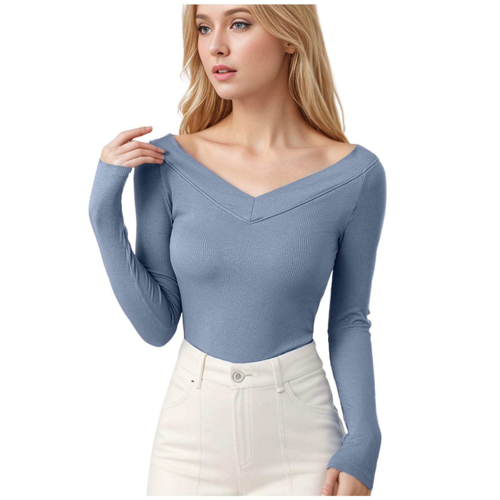 LEIWAO Tops For Women Trendy Ladies Off The Shoulder Slim Fit Top Fall