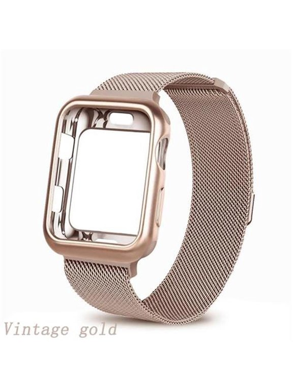 1/2Pack Milanese Loop Metal Band + Soft Case Compatible with Apple Watch Bands 38mm 40mm 41mm 42mm 44mm 45mm Bumper Cover and Metal Stainless Steel Band for iWatch Series 9 8 7 se 6 5 4 3 2 1