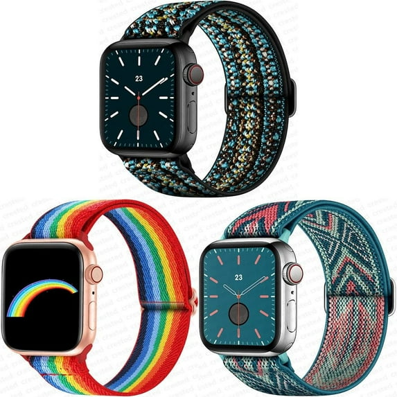 LEIXIUER 1/3Pack Scrunchie Nylon Braided Solo Loop Strap for Apple Watch Bands 38mm 40mm 44mm 45mm 41mm 49mm 42mm for Women Men, Adjustable Bands Wristbands for iWatch Series Ultra SE 8 7 6 5 4 3 2 1