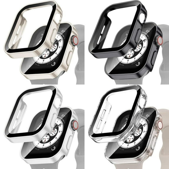 LEIXIUER 2/4Pack Hard Waterproof Cover Compatible with Apple Watch Case 45mm 44mm 41mm 40mm Accessories Tempered Glass Shell Protector Bumper Shockproof Case for iWatch Series 9 8 7 SE 6 5 4