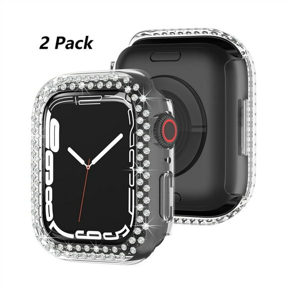 LEIXIUER 2 Pack Double Diamonds Case Compatible with Apple watch 8 7 41mm 45mm 44mm 40mm 42mm 38mm Accessories Bling Bumper Protector Cover iWatch series 8 7 3 4 5 6 se 2 1