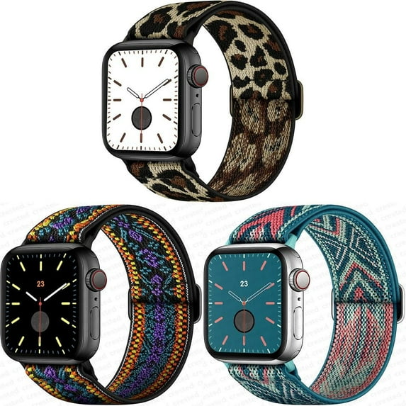 LEIXIUER 3Pack Stretchy Strap Compatible with Apple Watch Bands 38mm 40mm 41mm 45mm 44mm Ultra 49mm 42mm Women Men, Nylon Loop Braided Wrist Adjustable Wristbands for iWatch Series 9 8 7 SE 6 5 4 3 2