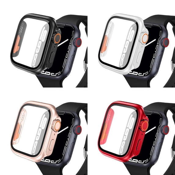 LEIXIUER 4Pack Case+Cover Compatible with Apple Watch Ultra 49mm 41mm 40mm 45mm 44mm Women Men Screen Protector Tempered Glass Full HD Bumper Cover for iWatch Series 8 7 6 5 4 SE Accessories