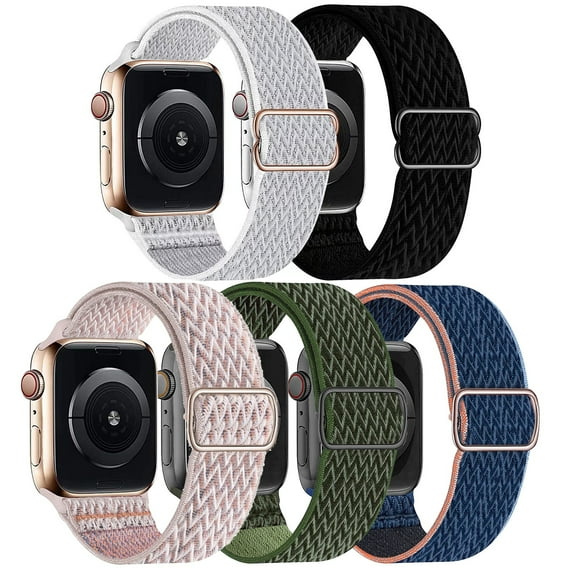 LEIXIUER 5 Packs Nylon Stretch Band for Watch Bands 40mm 44mm 38mm 42mm 45mm 41mm,Adjustable Soft Sport Elastic Nylon Breathable Loop for iWatch Series 7/6/5/4/3/2/1/SE Women Men