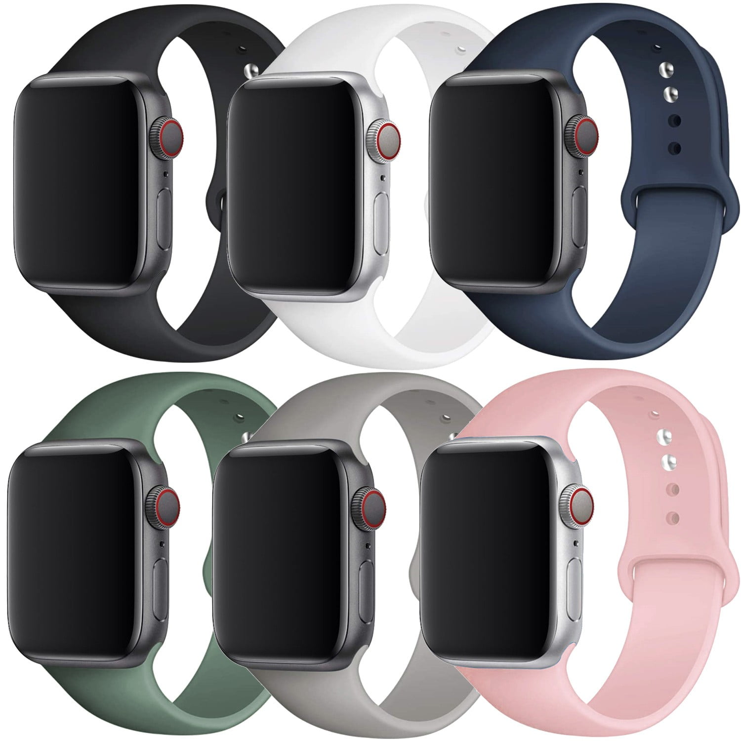 LEIXIUER 6 Pack Silicone Bands for Apple Watch Bands 40mm 38mm 44mm