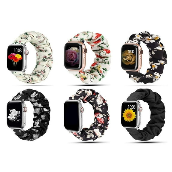 LEIXIUER 6Pack Scrunchie Scrunchy Bands for Apple Watch Band 38mm 40mm 41mm 42mm 44mm 45mm 49mm Ultra for Women, Cute Fabric Adjustable Elastic Nylon Strap for iWatch Series 8 7 SE 6 5 4 3 2 1