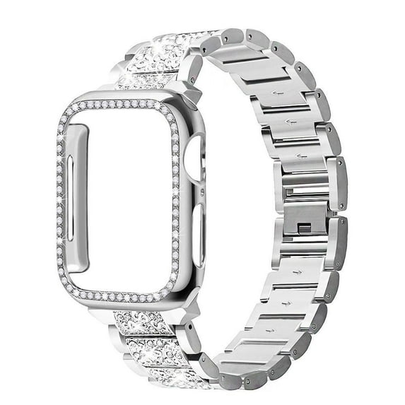LEIXIUER Case+Bling Stainless Steel Band for Apple Watch band 40mm 44mm 38mm 41mm 42mm 45mm Crystal Diamond Solid Metal Bracelet iWatch Series 8 7 SE 6 5 4 3 2 1