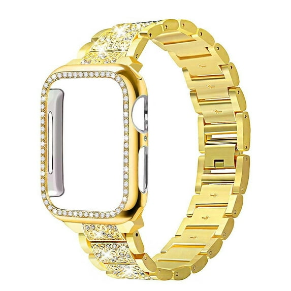 LEIXIUER Case+Bling Stainless Steel Band for Apple Watch band 40mm 44mm 38mm 41mm 42mm 45mm Crystal Diamond Solid Metal Bracelet iWatch Series 8 7 SE 6 5 4 3 2 1