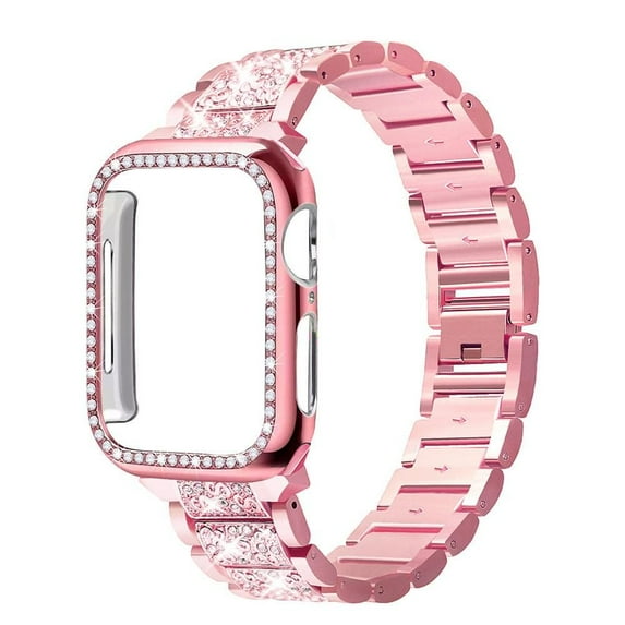 LEIXIUER Case+Bling Stainless Steel Band for Apple Watch band 40mm 44mm 38mm 41mm 42mm 45mm Crystal Diamond Solid Metal Bracelet iWatch Series 8 7 SE 6 5 4 3 2 1