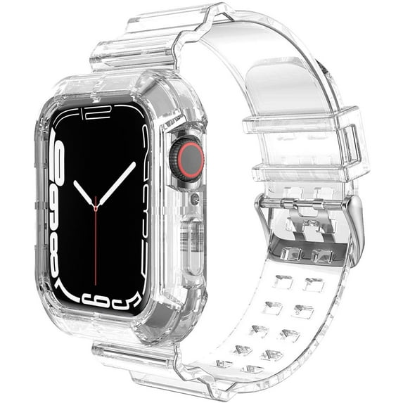 LEIXIUER Compatible with Apple Watch Clear Band 45mm 44mm 42mm 41mm 40mm 38mm with Case, Transparent Crystal Sports Watch Band Strap with Protective Bumper Case for iWatch Series 8 7 SE 6 5 4 3 2 1
