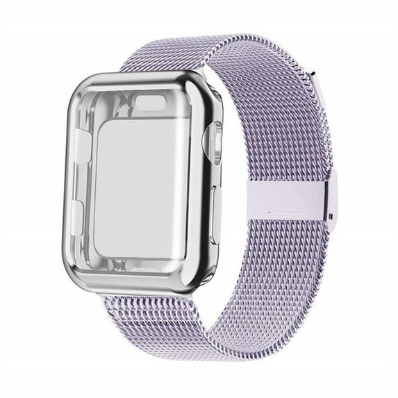 LEIXIUER Compatible with Apple Watch Band 38mm Milanese Band with Screen Protector Case for Series 3,2,1,lavender
