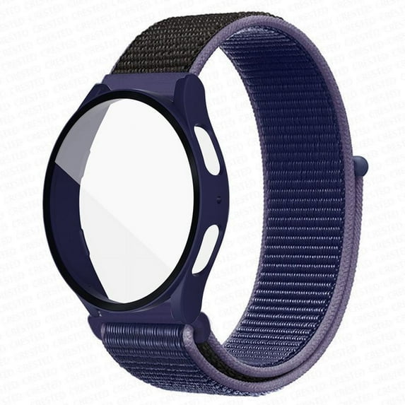 LEIXIUER Compatible with Samsung Galaxy watch 5 4 40mm 44mm Nylon Band Braided Loop Strap with Tempered Glass Bumper Case Cover