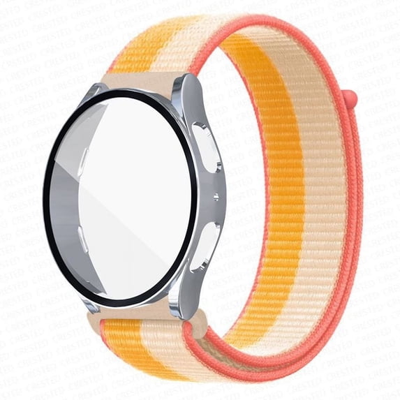 LEIXIUER Compatible with Samsung Galaxy watch 5 4 40mm 44mm Nylon Band Braided Loop Strap with Tempered Glass Bumper Case Cover