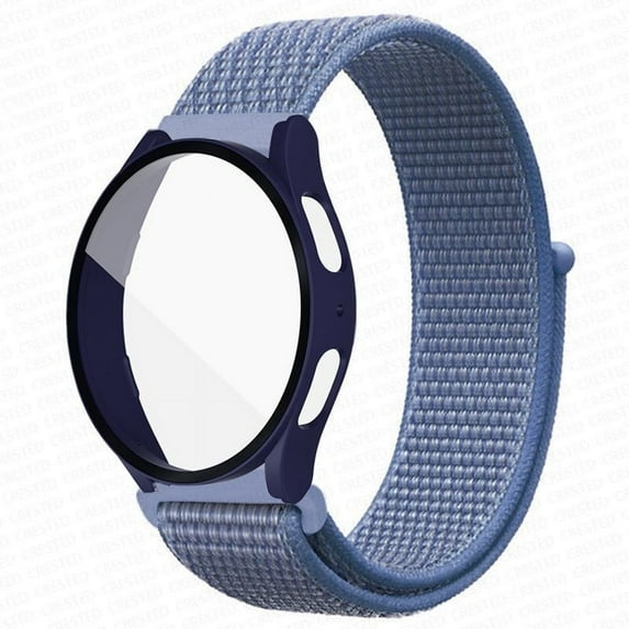 LEIXIUER Compatible with Samsung Galaxy watch 5 4 40mm 44mm Nylon Band Braided Loop Strap with Tempered Glass Bumper Case Cover