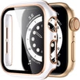 thumbnail image 1 of LEIXIUER Crested Glass+Cover Compatible with Apple Watch Case 45mm 41mm 44mm 40mm 42mm 38mm Bumper+Screen Protector iWatch Series 8 7 SE 6 5 4 3 2 1 - White rose, 1 of 7