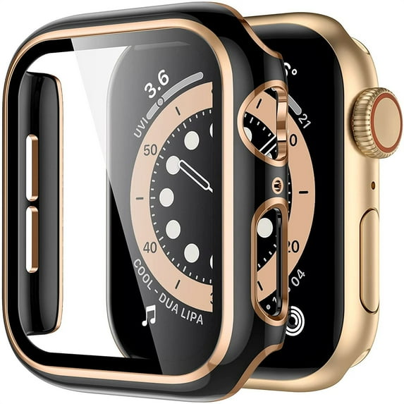 LEIXIUER Crested Glass+Cover Compatible with Apple Watch Case 45mm 41mm 44mm 40mm 42mm 38mm Bumper+Screen Protector iWatch Series 8 7 SE 6 5 4 3 2 1 - black rose