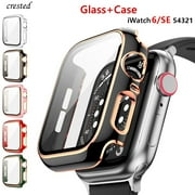 LEIXIUER Crested Glass+Cover Compatible with Apple Watch Case 45mm 41mm 44mm 40mm 42mm 38mm Bumper+Screen Protector iWatch Series 8 7 SE 6 5 4 3 2 1 - black rose