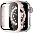 thumbnail image 1 of LEIXIUER Crested Glass+Cover Compatible with Apple Watch Case 45mm 41mm 44mm 40mm 42mm 38mm Bumper+Screen Protector iWatch Series 8 7 SE 6 5 4 3 2 1 - pink silver, 1 of 7