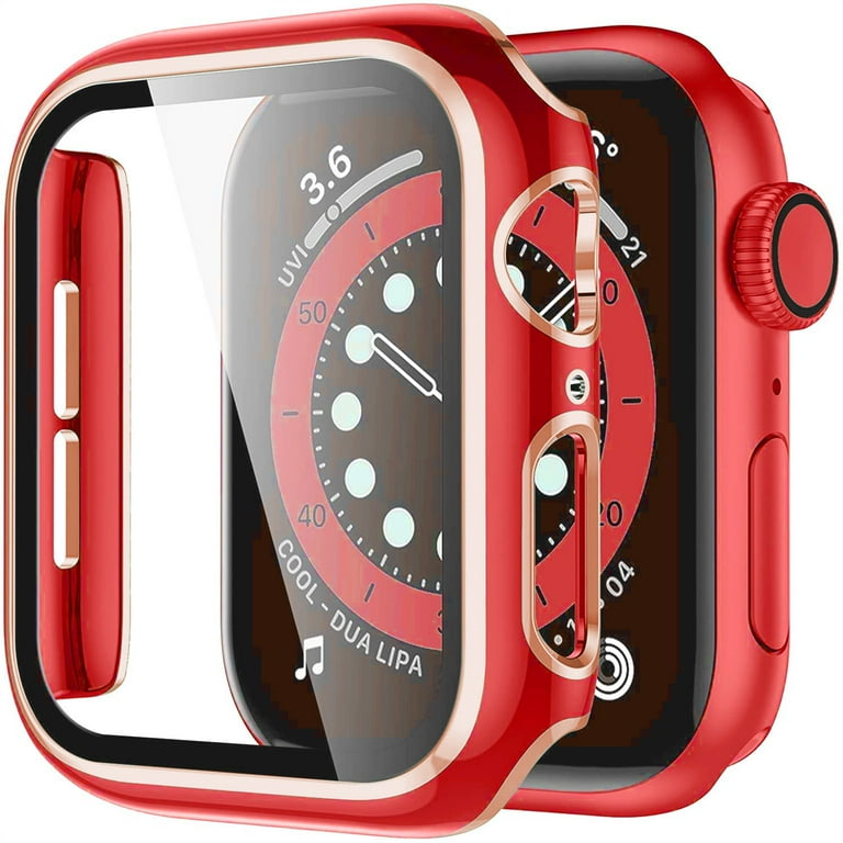 LEIXIUER Crested Glass Cover Compatible with Apple Watch Case 45mm 41mm 44mm 40mm 42mm 38mm Bumper Screen Protector iWatch Series 8 7 SE 6 5 4 3 2 1 red rose Walmart